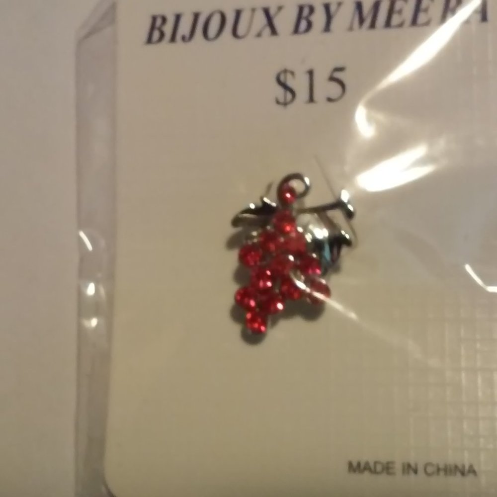 Silver Pin With Red Grapes 1" x 3/4" New In Package